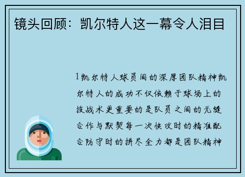 镜头回顾：凯尔特人这一幕令人泪目