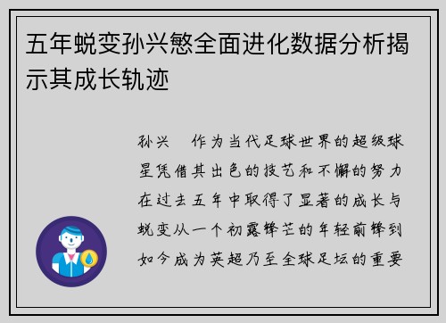 五年蜕变孙兴慜全面进化数据分析揭示其成长轨迹
